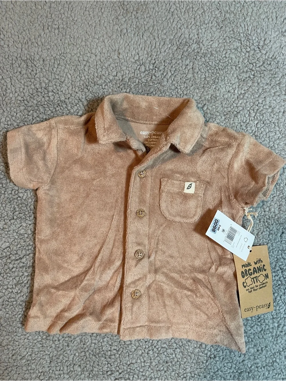 Easy-Peasy Baby 2pc Outfit Set 3-6M Organic Cotton Brown/Taupe Shirt & Shorts